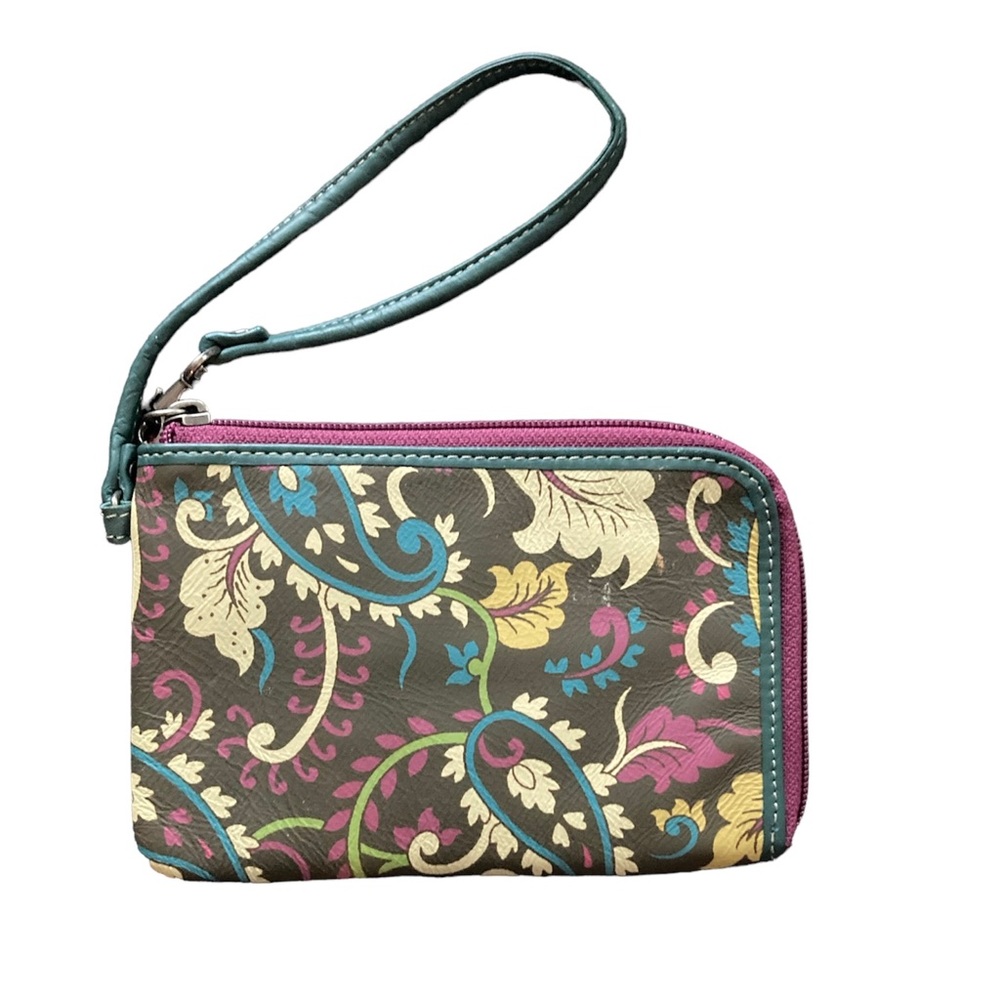 Fossil Weekender Brown Leather Paisley Wristlet Wallet NEW